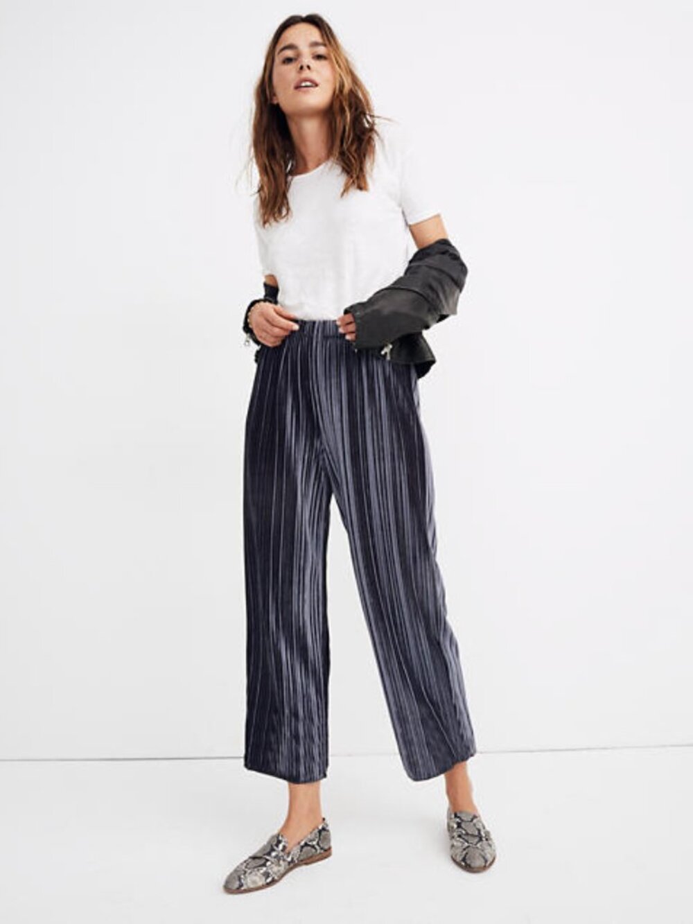 Brand New MADEWELL Black Coal Pleated Striaght Leg Velvet Pull-On Pants Sz. XS